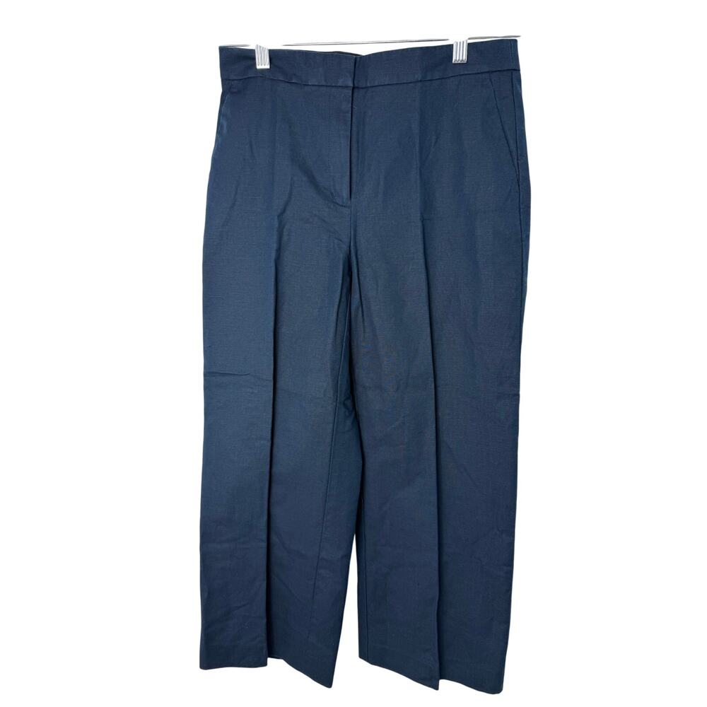 Brooks Brothers Red Fleece Linen Blend Pants Women 6 Navy Blue Straight Cropped